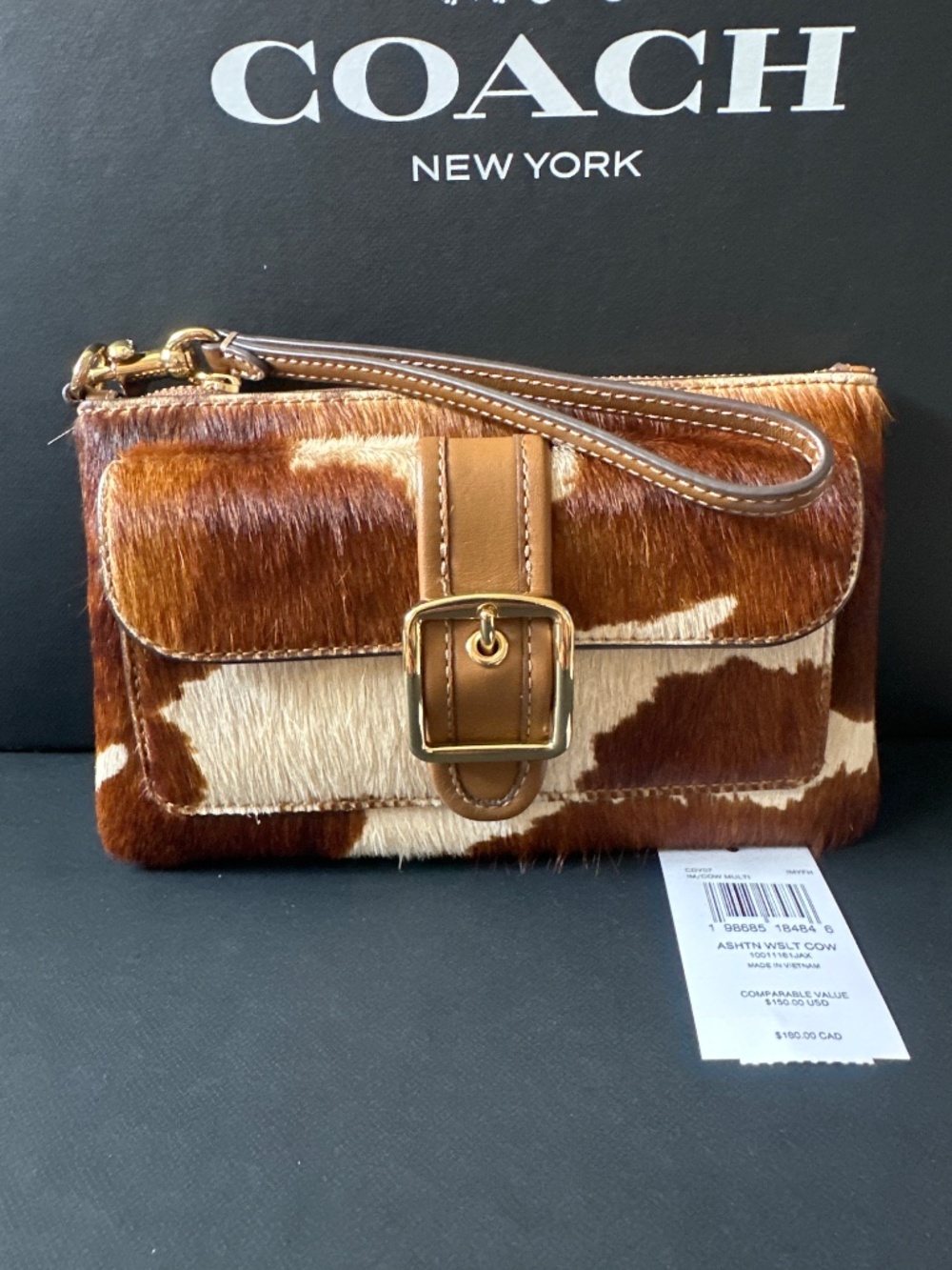 NWT Coach Ashton Wristlet In Haircalf With Cow Print